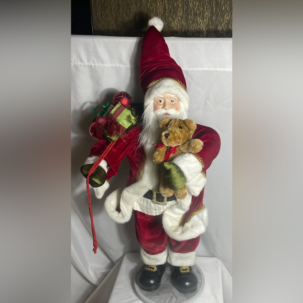 Large Santa Claus Figurine Velvet Suit Teddy Bear Gift Sack Christmas Decor